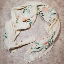 Square Scarf Cream with Pink Flowers and Gold Accents