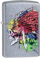 Zippo Skull with Headdress Design Street Chrome 49111