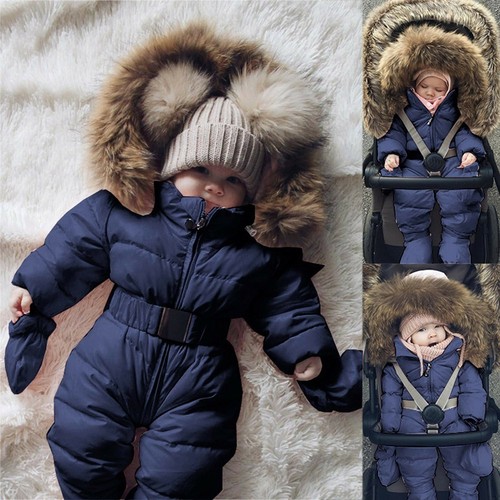 Baby Mädchen Schneeanzug Daunenmäntel Kapuze Overall warm Fell Fleecejacken Outdoor - Bild 14 von 23
