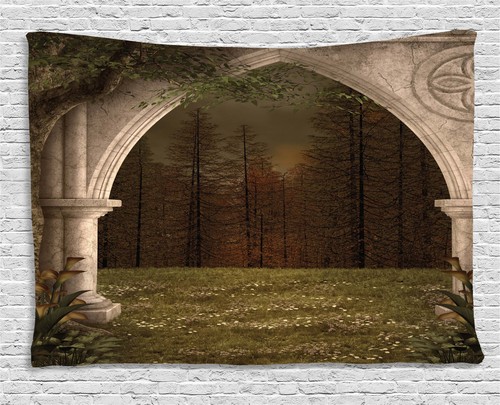 Gothic Tapestry Retro Arch in Garden Print Wall Hanging Decor 80Wx60L Inches