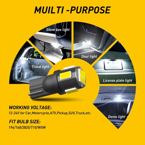 10Pcs T10 LED W5W 194 168 LED Car Side Interior Lights 12VSuper Bright Bulb Auto - Picture 6 of 7