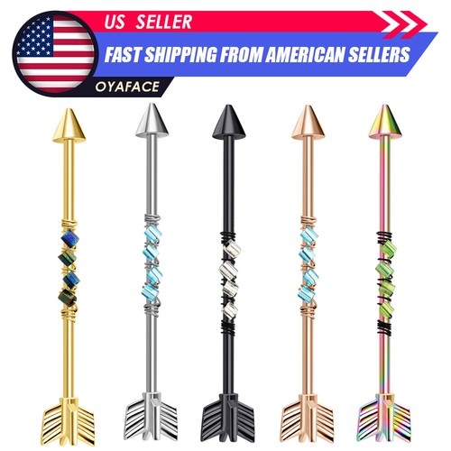 1x Industrial Barbell Arrow Shaped Scaffold Cartilage Earrings Body Piercing 14G - Picture 1 of 22