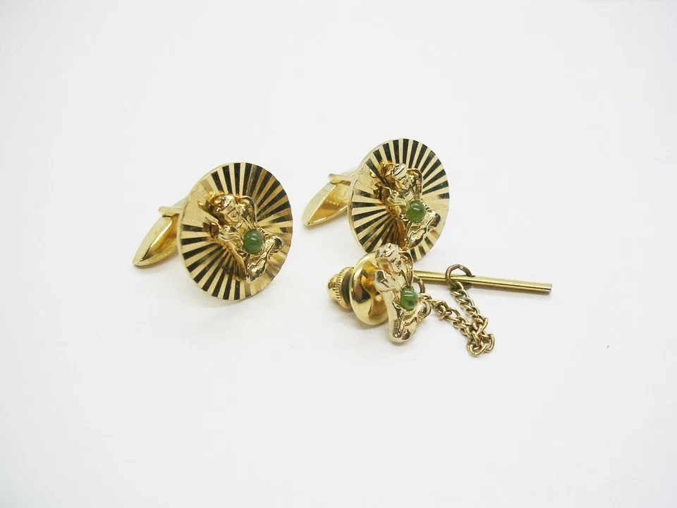 Juego de tachuelas de corbata de gemelos Swank vintage serie Dinastía Oriental Confucio Foto 2 de 3