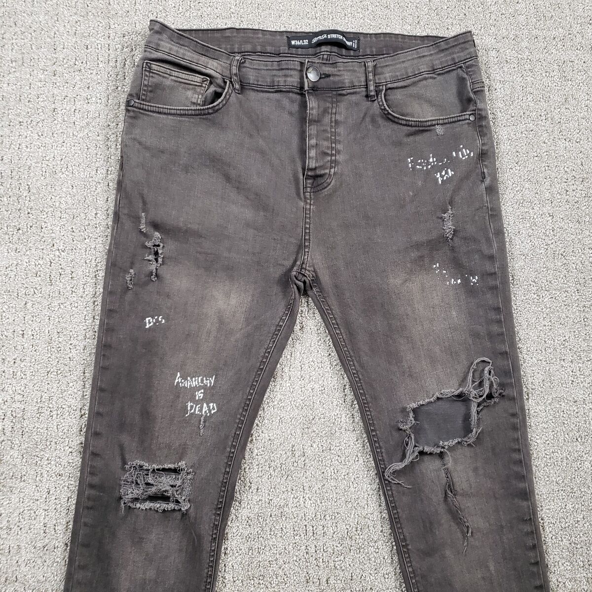 DENIM CO Jeans Mens 36x32 Black Skinny Faded Distressed DENIM CO Jeans Mens 36x32 Black Skinny Faded Distressed