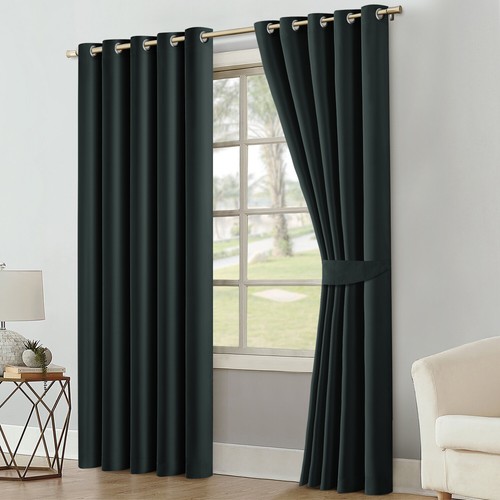 Thick Thermal Blackout Curtains Ready Made Eyelet Ring Top Pair Panel +Tie Backs - Picture 12 of 81