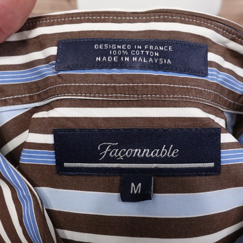 FACONNABLE STRIPED 100% COTTON BUTTON DOWN SHIRT MENS SIZE M MEDIUM BROWN BLUE - Picture 6 of 6