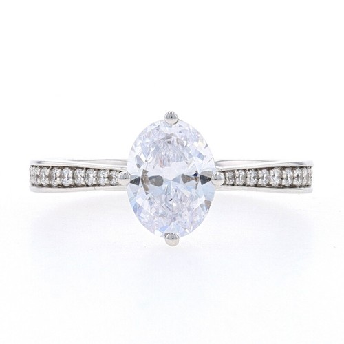 Oro Bianco Orecchini Hidden Halo Anello di Fidanzamento - 14k per 8x6mm Ovale Cz - Foto 1 di 6