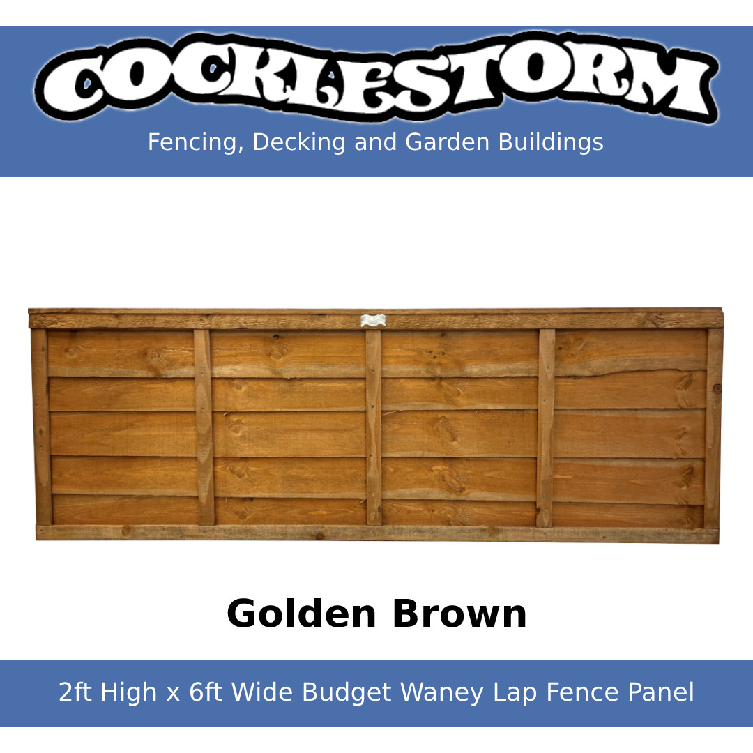 2ft High x 6ft Wide Golden Brown Fence Panel - Free Delivery Within 70 Miles