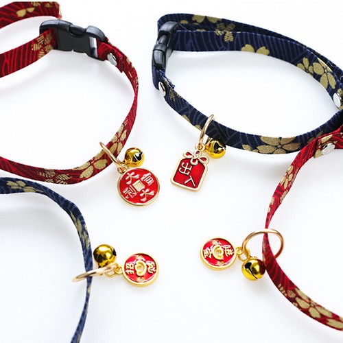 Japanese Style Adjustable Cat Collar with Bell Necklace Cute Pet Cat Dog Pendant - Picture 8 of 18