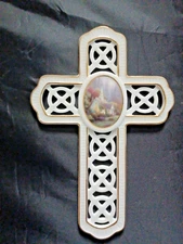 Vintage Thomas Kinkade Porcelain White Lattice Cross w/Gold Trim in Box Church