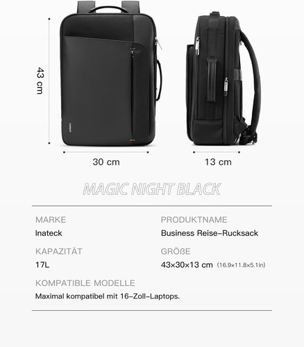 Inateck 17L Rucksack Männer Frauen, multifunktionaler Business-Reiserucksack - Bild 3 von 13