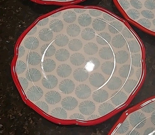 SET (8) The Pioneer Woman HAPPINESS 8.5" Salad Dessert Plates. Teal Starbursts - Picture 8 of 20