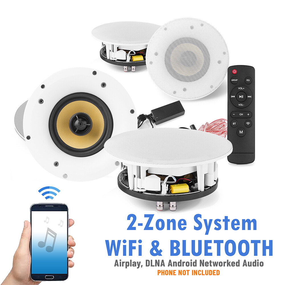 6.5″ Multi Room Ceiling Speaker System 2 Zone WiFI Wireless Bluetooth Home Audio