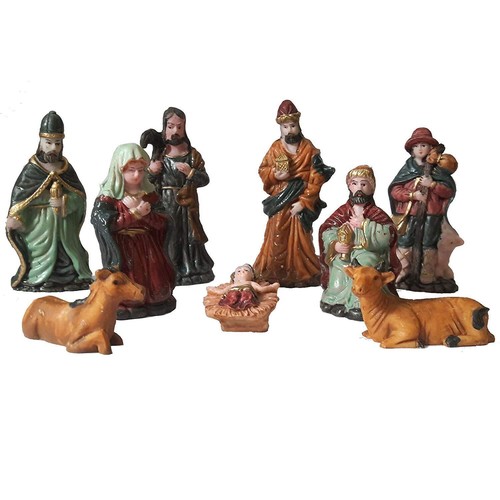 Resin Christmas Decoration Nativity Crib Set For Home Christmas Décor 10 Piece  - Picture 1 of 2