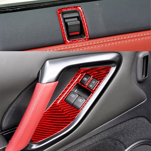 Red Carbon Fiber Door Lock & Window Lift Button Cover Trim For Nissan GT-R R35 - Picture 7 of 15