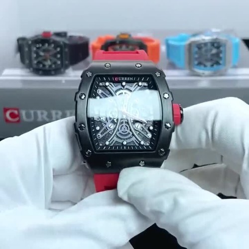 CURREN Men Watch Sport Wristwatch Skeleton Casual Male Luminous Silicone Watches - Video 1 of 1