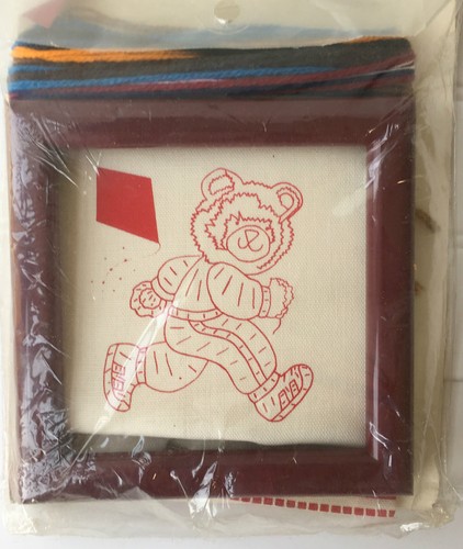 Vintage Traditions Crewel Embroidery Kit Jogging Teddy with Frame SEALED - Picture 2 of 2