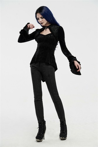 Gothic Gorgeous Velvet Shadow Flower Women T-shirt Heart-shaped Neckline Tops - Picture 8 of 12