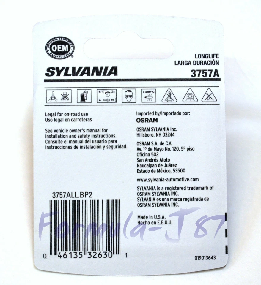 Sylvania LongLife 3757A 26.9W 8W Dos Bombillas Señal de Giro Frontal Estacionamiento Actualización Foto 2 de 4