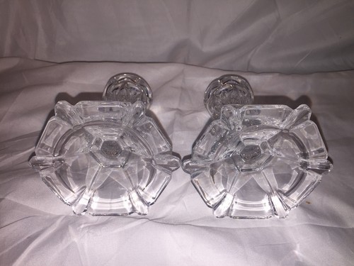 Pair Crystal Glass Tapered Candlestick Holders Elegent yet simple - Picture 4 of 4