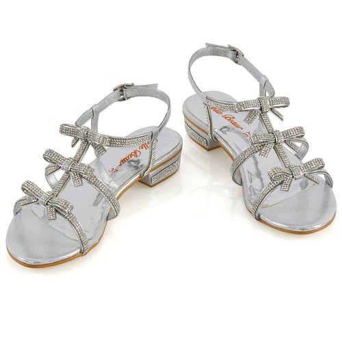 Womens Flat Strappy Sandals Diamante Bow Ladies Party Holiday Sparkly Shoes 3-8 - Picture 33 of 34