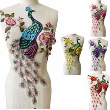 Grand Brodé Paon Applique Strass Perlé Dentelle Fleur Patch à Coudre