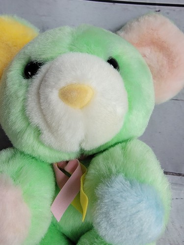 VTG 8" Mouse Plush Multi Color Ears Paws Pink Yellow Green Stuffed  - Picture 5 of 9
