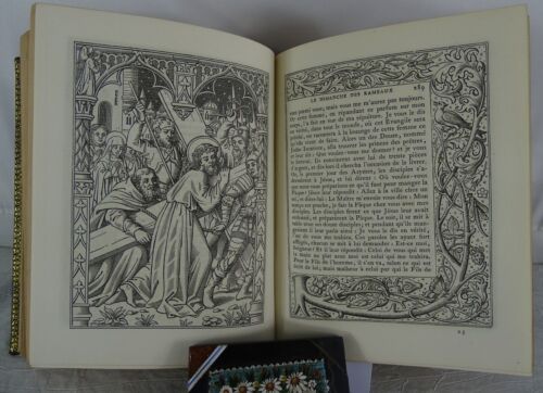 1885- Book of Hours Roman Catholic Missal Antique Bible Art Fine Binding - Imagen 12 de 24