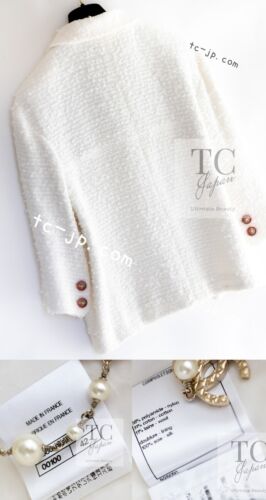 CHANEL 17PS White Ivory Lion CC Button Tweed Double Jacket 42 44 US10 12 - Picture 8 of 24