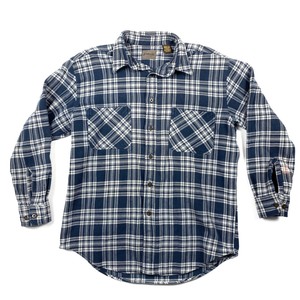 St-Johns-Bay-Mens-Large-Tall-Blue-Plaid-Heavy-Flannel-Long-Sleeve-Button-Shirt