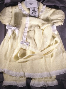 Baby Girls Spanish Knitted 3 Piece Romper Pink White 0-3 3-6 6-12 12-18 Mth Hat