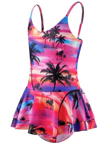 Kids Girls Dress Sports Beachwear Backless Swimsuit One Piece Hawaii Sundress - Picture 3 of 16