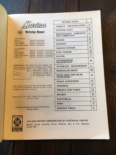 MARINA Workshop Manual Leyland Australia Service Publication 1972 - Bild 2 von 3