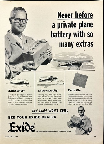 1959 Exide Private Plane Battery Philadelphia PA pubblicità stampa d'epoca - Foto 2 di 7