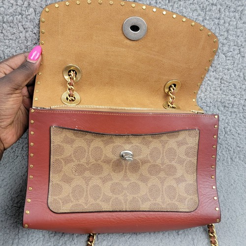 Coach Tea Rose Parker borsa rivetti dettaglio pelle di serpente cinturino ottone chiusura girevole - Foto 5 di 15