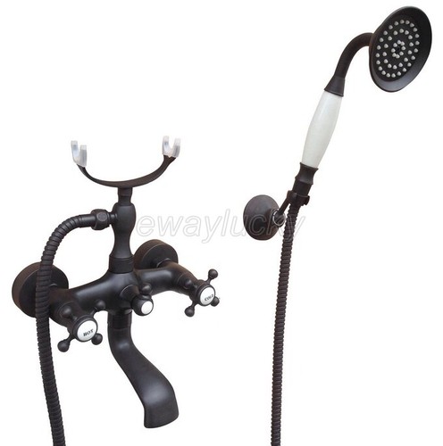 Oil Rubbed Bronze Wall Mount Clawfoot Bathtub Faucet w/ Handheld Shower Sprayer - Picture 4 of 5