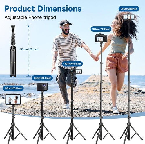 Phone Tripod Stand, 85" Tall Cellphone Tripod with Gooseneck Remote, Flexible... - Picture 3 of 8