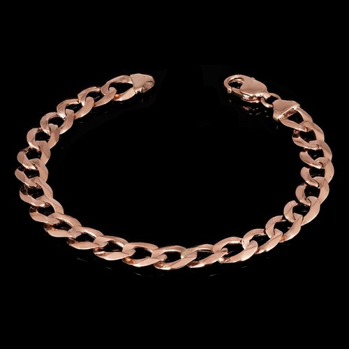 10 Karat Roségold Massiv Flach Kubanischer Bordstein Glied Kette Armband 8 Zoll 9 mm 15,2 Gramm - Bild 3 von 5