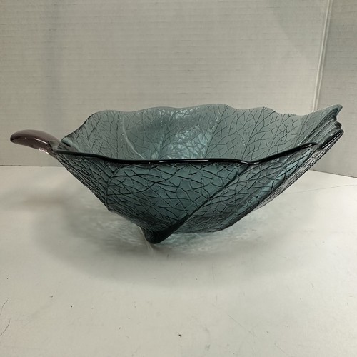 Art Glass CABBAGE LEAF Candy Dish BOWL Teal Blue Purple Stem - Picture 6 of 15