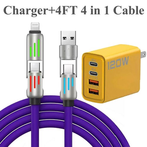 240W Fast Type C Wall Charger & 4FT 4 in 1 Cable For iPhone 16 15 14 13 Pro Max - Picture 17 of 29