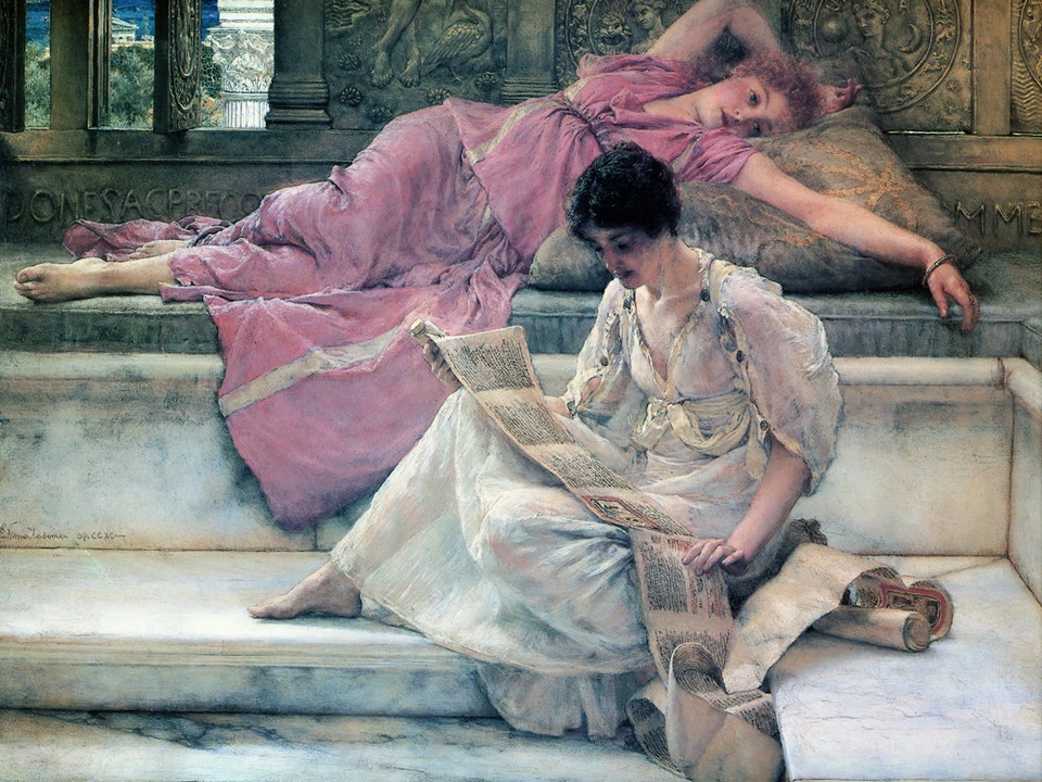 The Favourite Poet - Alma Tadema - Canvas or Print Wall Art - Image 2 of 2