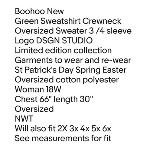 Boohoo Oversized Sweatshirt Woman 1X 2X 3X 4X 5X 6X Kelly Green Athleisure NWT - Picture 9 of 9