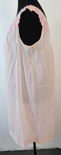 vtg KOMAR Pink Nightgown Dress Floral Embroidery Rockabilly Cottagecore - Picture 4 of 6