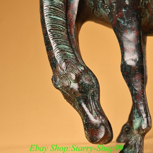 12.6" Old Han Dynasty Bronze Ware Fengshui inscription Words Horse Animal Statue - Picture 6 of 11