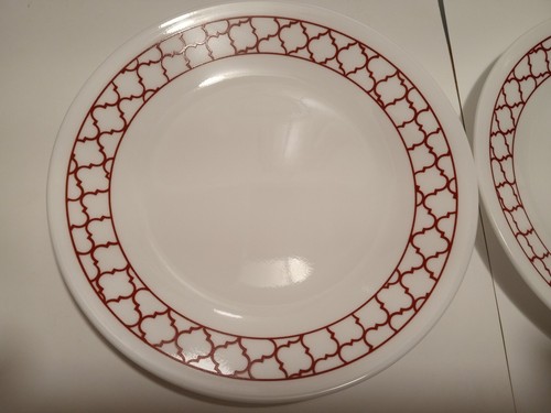 Set 4 Corning Corelle CRIMSON TRELLIS 6 3/4" Bread Butter Plates Excellent - Picture 2 of 7