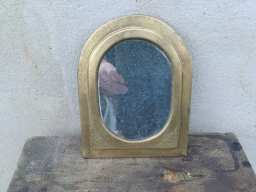 Kleiner Wandspiegel Kupferrahmen oval gewölbt alt Vintage Retro 21,5 x 17 cm - Bild 2 von 10