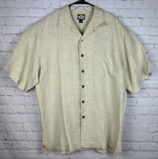 Tommy Bahama Men Button Shirt Linen Hawaiian Beach Camp Size Large Beige