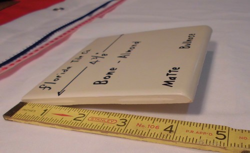 1 pc. *Bone - Almond* Matte Bullnose Ceramic Tile 4-3/8" by Florida Co. (NOS) - Picture 5 of 12