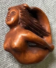 vintage old Carved wood Japanese Netsuke signed mermaid 19C meiji period