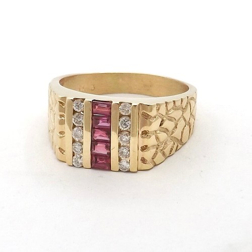 14K Gold natürlicher Rubin Diamant Nugget Herren Bandring Gr.11